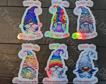 Holografische regenboogkabouterstickers: blijf kalm, wat maakt het uit!