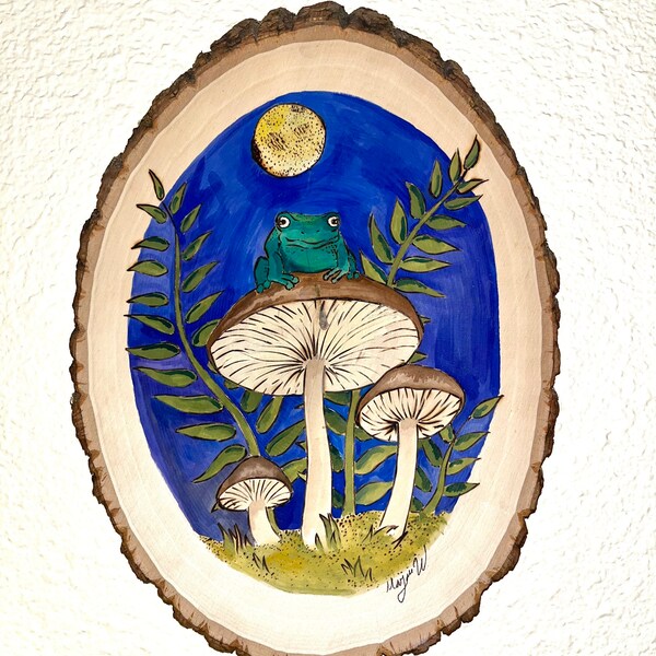 Chilling on a mushroom, frog mushroom, Mushroom Art, pyrography, Toadstool