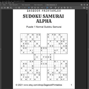 pintable samurai alpha hard sudoku 24 puzzles with solutions etsy