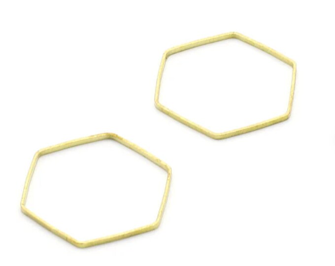 10 Pieces Raw Brass Geometric Charms - Hexagon Shaped Raw Brass - Hexagon Findings - Jewellery Supplies - 25x22x0,55mm