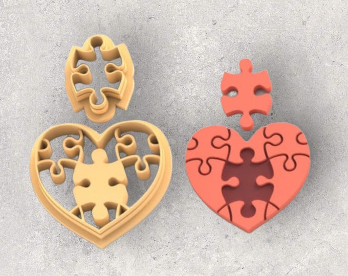 Valentines Heart Puzzle Clay Cutter| Polymer clay shape cutter | embossing cutter |earring shape mold | ceramic pottery
