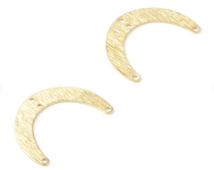 2 Pieces Brass Textured Moon Charms | Textured Moon Shaped Raw Brass Connectors With 4 Holes | Jewelry Supplies - 28.4x20x0.7mm
