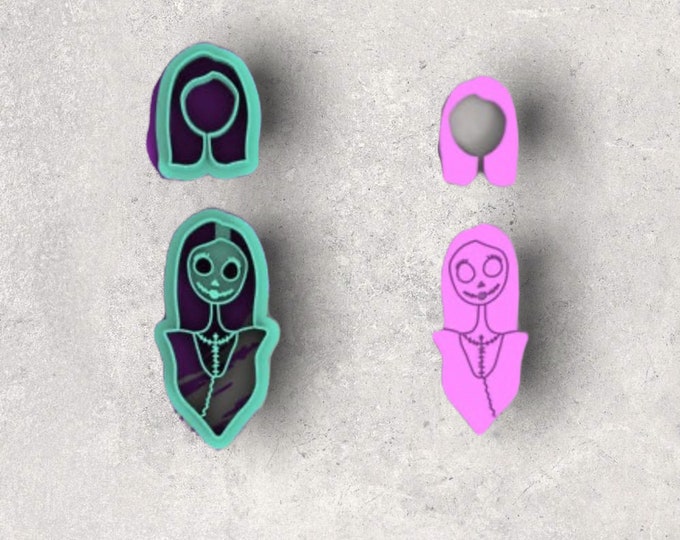 Halloween Skeleton Girl Clay Cutter| Polymer clay shape cutter | embossing cutter |earring shape mold | ceramic pottery