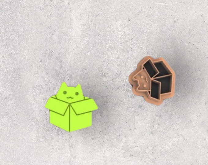 Kitty In the Box Clay Cutter| Polymer clay shape cutter | embossing cutter |earring shape mold | ceramic pottery