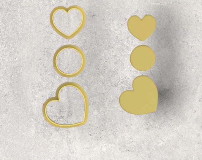 Heart Dangle 3 Piece Combo Cutter Set | Polymer clay shape cutter |earring shape mold | ceramic pottery | handmade earrings