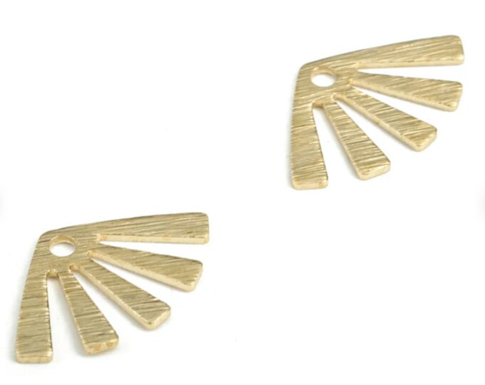 4 Pieces Brass Textured Fan Earring Charms - Raw Brass Sun Pendant - Earrings Finding - Jewelry Making Supplies - 14.74x9.4x0.58mm