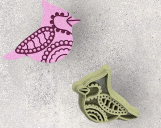 Decorated Bird  Clay Cutter| Polymer clay shape cutter | embossing cutter |earring shape mold | ceramic pottery
