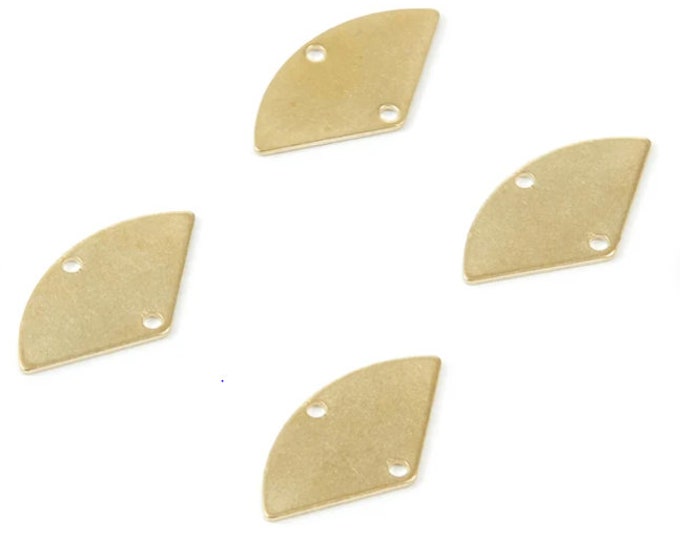 2 Pieces Brass Fan Charms - Fan Shaped Raw Brass Connectors With 2 Holes - Jewelry Supplies - 17.75x9.81x0.58mm