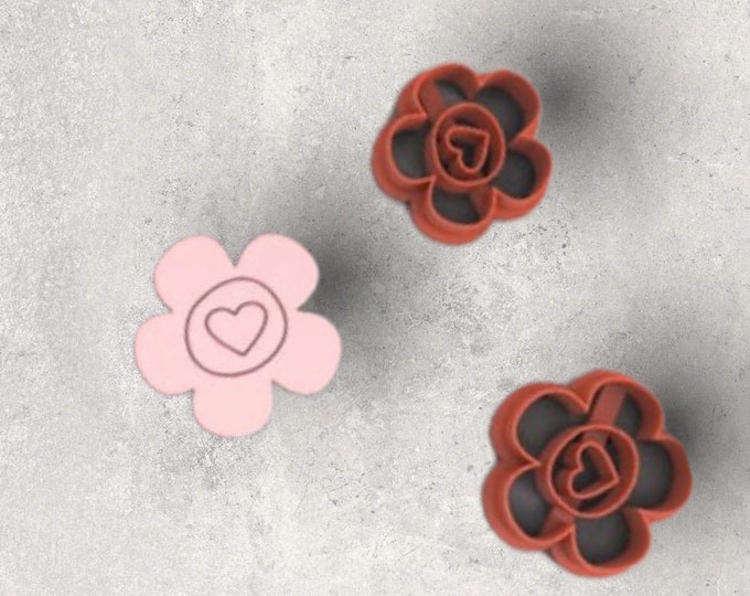 Embossed Heart Flower Clay Cutter| Polymer clay shape cutter | embossing cutter |earring shape mold | ceramic pottery