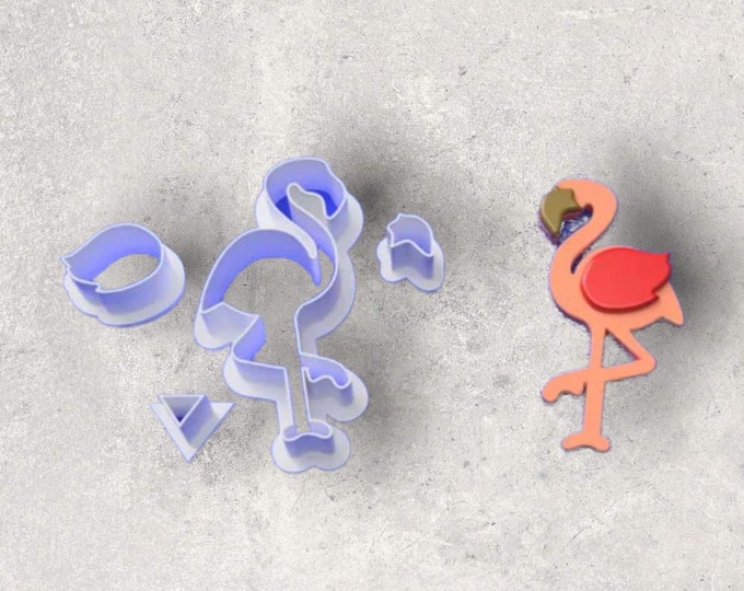 Embossed Multi Part Flamingo Clay Cutter| Polymer clay shape cutter | embossing cutter |earring shape mold | ceramic pottery