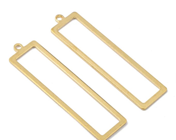2 Pieces Brass Rectangle Charms - Raw Brass Rectangle Earrings and Pendant - Brass Rectangle Necklace - 37.82x10.24x0.91mm