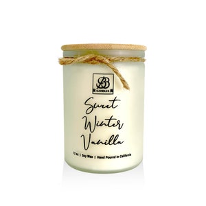 Sweet Winter Vanilla, 12 oz. White Jar + Wood Lid | Sweet Scented Candle | Cozy Candle | Hand Poured In The USA | Stress Relief Candle