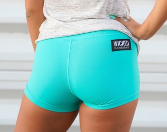 Performance Fitness Booty Shorts, Teal Gym Shorts, Crossfit Shorts, Crossfit Gift, Weightlifting, Gym Shorts, Yoga Shorts, High Waist Short