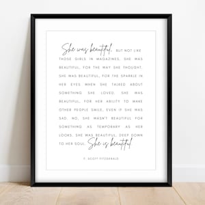 Citação de amor de Fitzgerald, placa "Ela era linda", decoração de parede para quarto, presente de Dia dos Namorados, arte de parede com citação de amor, citação de casamento, Fitzgerald Beautiful