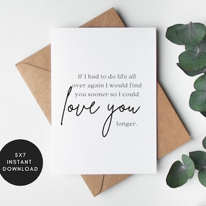 Citation pour l'âme soeur, Si je devais refaire ma vie, Carte d'anniversaire, Cadeau pour jeunes mariés, Carte d'anniversaire de mari, Carte instantanée de mariage pour couple