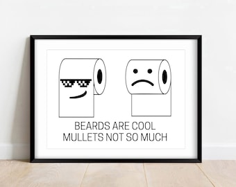 Badezimmer Poster, Bärte sind cool, Toilettenpapier Kunst (Digitaler Download)
