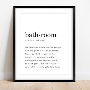 Bathroom Definition Wall Art, Printable Bathroom Wall Art, Home Wall Decor, Bath Decor, Typography Wall Art, Bathroom Fun Sign