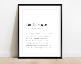 Bathroom Definition Wall Art, Printable Bathroom Wall Art, Home Wall Decor, Bath Decor, Typography Wall Art, Bathroom Fun Sign