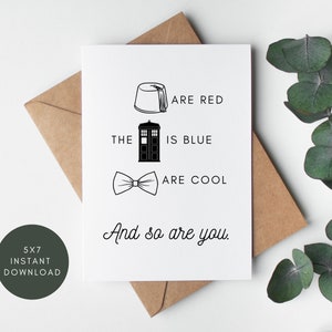 Doctor Who Valentines, Doctor Who Instant Download Card, Roses are Red Doctor Who Card, Elfde Doctor Bowtie, Doctor Who Anniversary Card