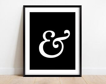 Ampersand PRINTABLE Sign Wall Art, Home Office Wall Art, Typography, Minimalist Scandi Design, Home Décor, Black & White Wall Art