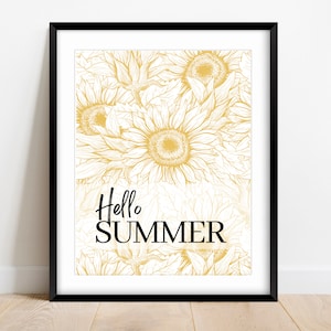 Hello Summer Sign, Summer Decor, Porch Sign, Summer Wall Art, Sunflower Print, Summer Print, Summertime, Summer Sign, Beach House Sign