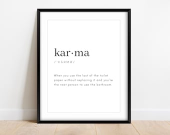 Karma Definition Wall Art, Bathroom Decor, Home Wall Decor, Bathroom Art, Typography Wall Art, Toilet Paper Sign, Funny Bathroom Gift