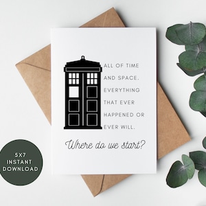 Alle tijd en ruimte Doctor Who Instant Download Tardis-kaart, Doctor Who-verlovingskaart, Dr Who-afdruk, Doctor Who-kaart, beste vriendkaart