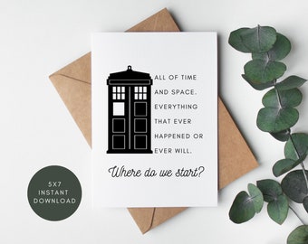 All of Time and Space Doctor Who Instant Download Tardis Card, Doctor Who Engagement Card, Dr Who Print, Doctor Who Card, Best Friend Card