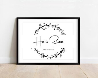 Señal de "Él ha resucitado": Decoración cristiana de Pascua para el hogar (Descarga digital)