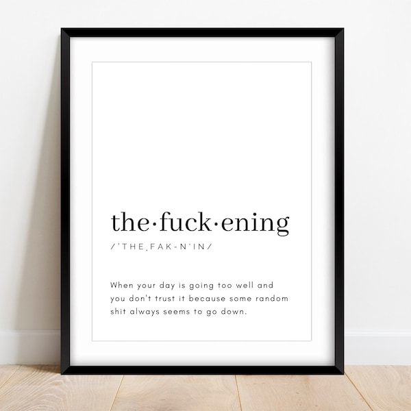 Swear Word Wall Art, Fuck Definition, Funny Definition, Funny Wall Art, Dictionary Wall Art, Coworker Gift, Funny Swear Word Decor