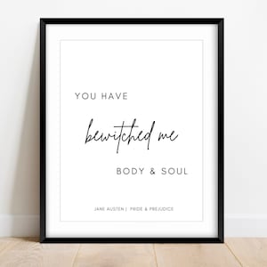 Você me enfeitiçou, Orgulho e Preconceito, Arte de parede, Presente de Jane Austen, Citação de amor do Sr. Darcy, Arte de parede para quarto, Citação de arte de livro famoso