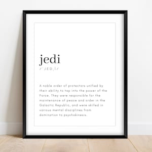 Jedi Definition PRINTABLE Wall Art, Star Wars Wall Art, Typography, Minimalist Poster, Dictionary Definition, Star Wars Home Decor