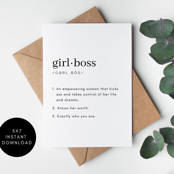 Girl Boss Definition, Gifts that Inspire, Motivational Gift Idea, Girl Boss Gift Idea, Feminist Card, Best Friend Gift, Gift Idea for Her