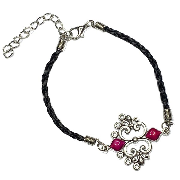 Celtic Pink Crown Leather Bracelet