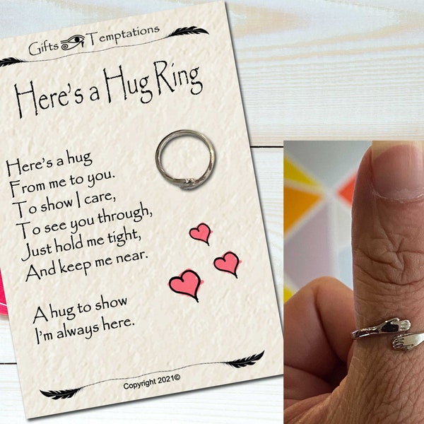 Hug from me to You Adjustable Ring, Think of You, Letter Box Hug Stocking Filler Gift or Present