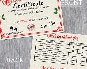 Blank Christmas Nice List Certificate 2023 with Head Elf Notes