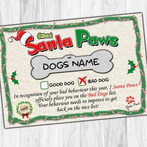 Gepersonaliseerde Dog Santa Paws-certificaten