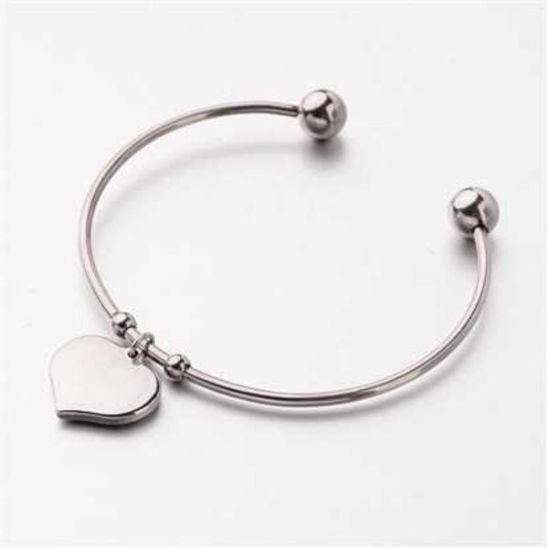 Heart Charm Adjustable Cuff Bangle