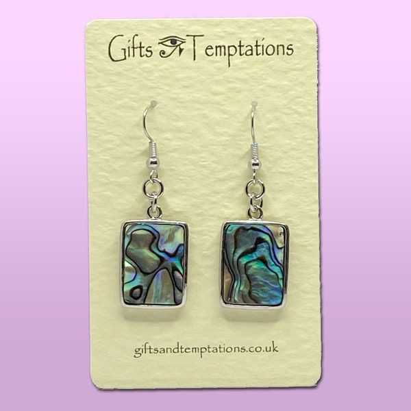 Abalone Paua Shell Square Dangle Earrings