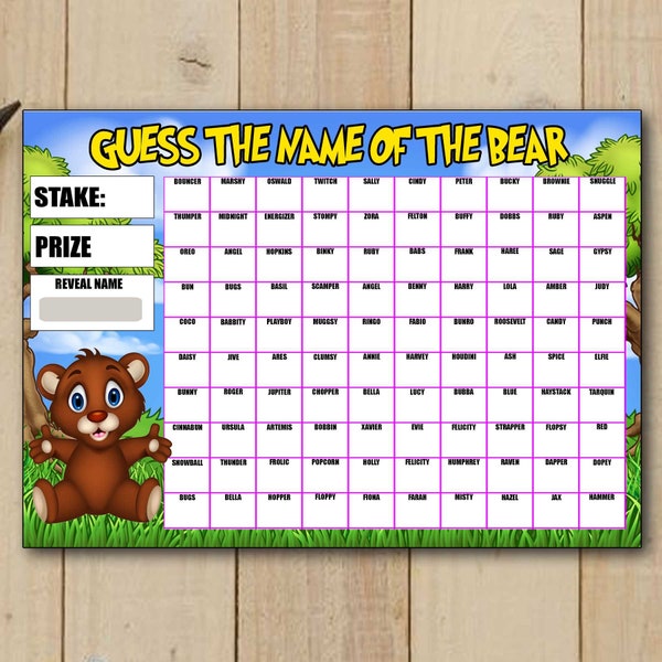 Errate den Namen des Bären Sammeln Spiel Fete Fayre A4