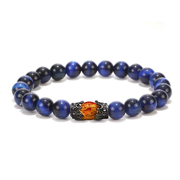 Deep Blue Tiger Eye Wood Double Crown Petrified Lava Bracelet