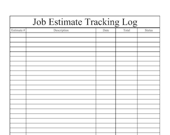 Construction Job Estimate Log Template - EDITABLE & PRINTABLE PDF/doc on Microsoft Edge/Google Chrome/Microsoft Word/Excel/Google Sheets