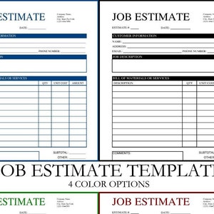 Construction Job Estimate | 4 Color Options | Zip file | EDITABLE & PRINTABLE PDF/doc on Microsoft Edge/Google Chrome/Microsoft Word/Adobe