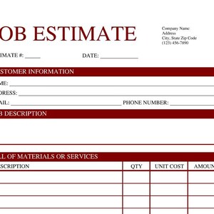 Dark Red Construction Job Estimate Template - EDITABLE & PRINTABLE PDF/doc on iPhone/Microsoft Edge/Google Chrome/Word/Adobe/Google Doc