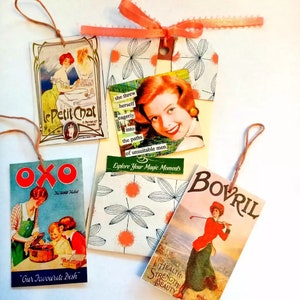 Junk journal ephemera tags vintage redhead ladies altered art shipping tags gift tags junk journal tags set