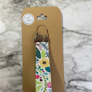 Floral Faux Leather Wristlet Keychain