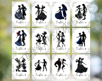 Números de mesa de boda inspirados en Disney, descarga digital, descarga editable en Canva
