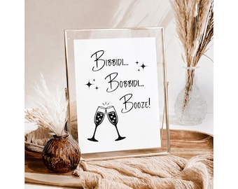 Letrero para barra de cócteles de boda inspirado en Disney, imágenes de cócteles, editable en Canva, descarga digital.