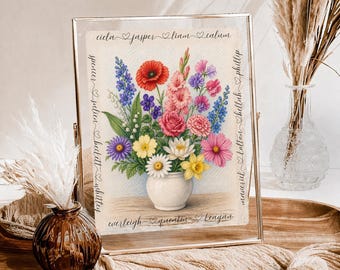 Diseño digital para enmarcar con la flor de nacimiento / Hecho a medida / Personalizable