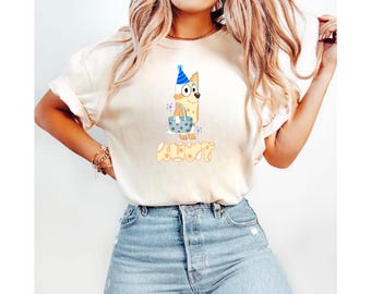 Birthday Bluey Aunt Brandy Cartoon Tee | Cute Dog Party Illustration